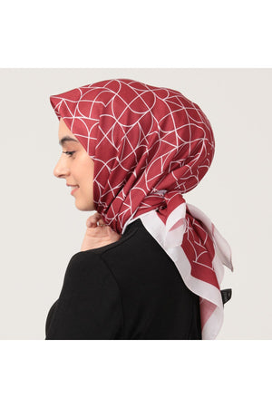 Pamuk İpek Eşarp - Geometrik Desen - Bordo
