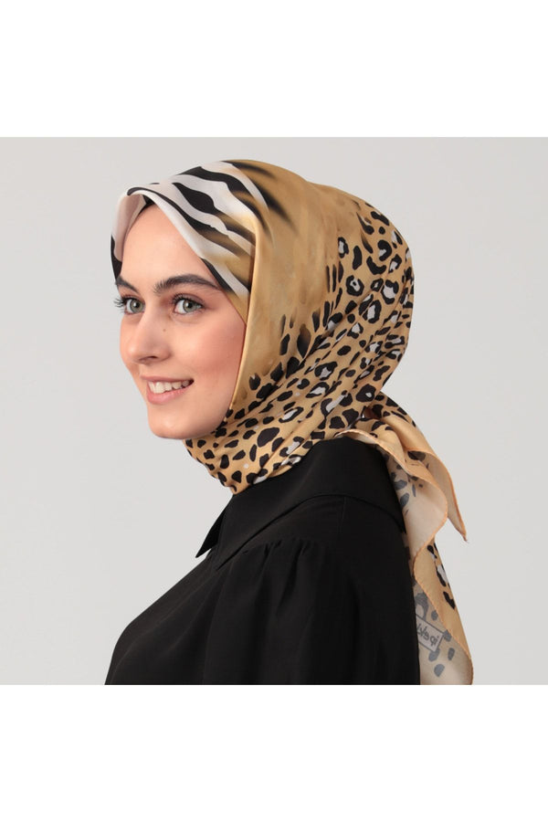 Pamuk İpek Eşarp - Leopar Desen - Sarı