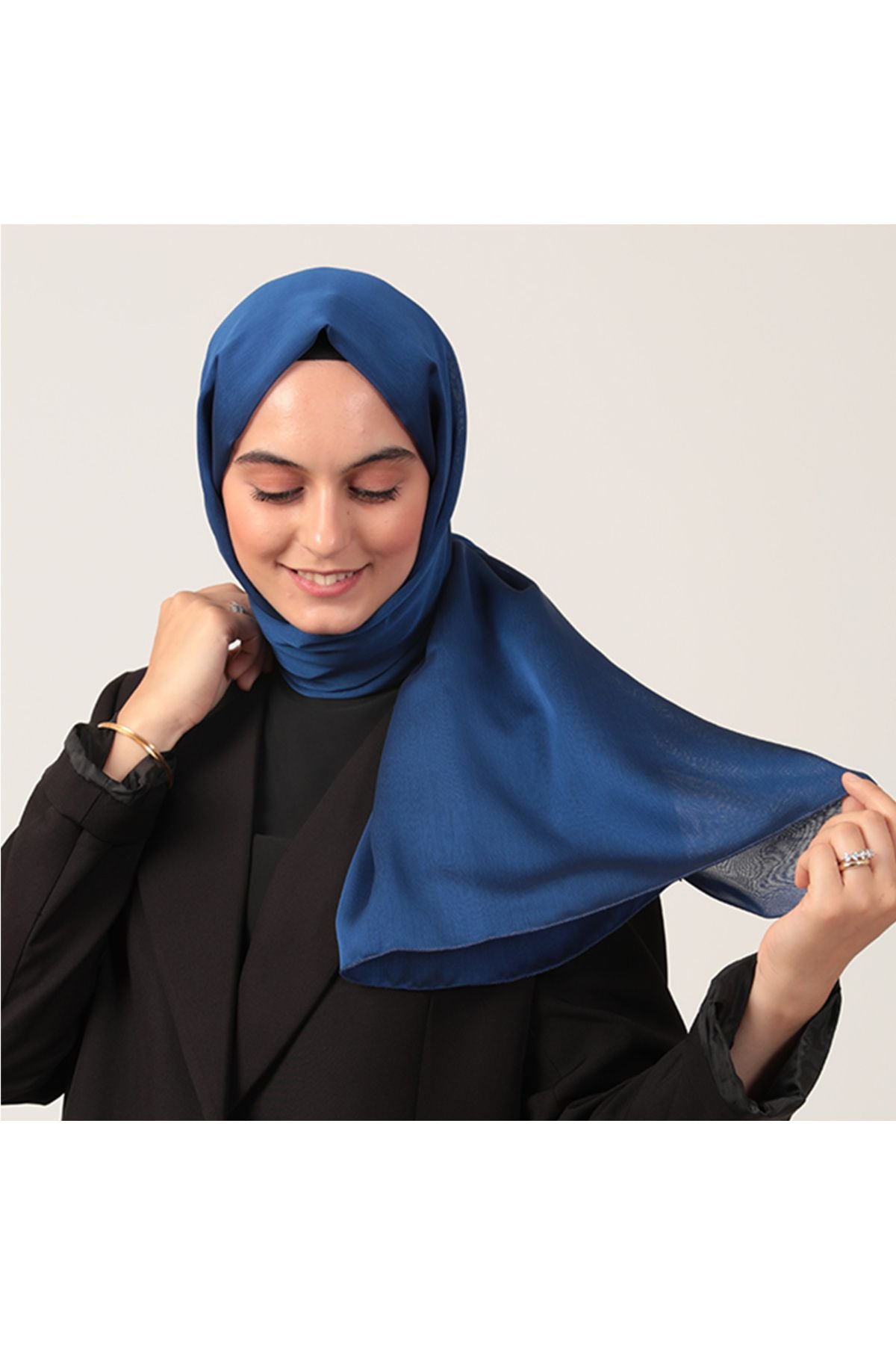 Janjanlı Şifon Şal - Saks Mavisi