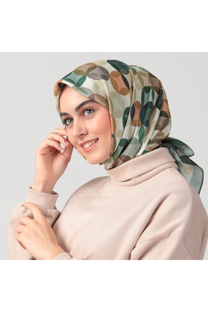 Pamuk İpek Eşarp - Ring Desen - Haki