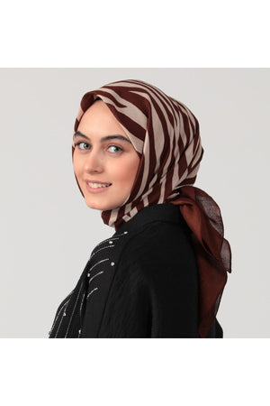 Pamuklu Bürümcük Eşarp - Zebra Desen - Kahverengi
