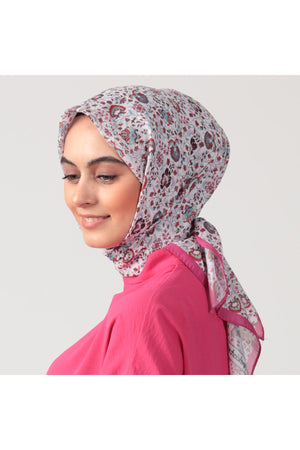 Pamuk İpek Eşarp - Çini Desen - Fuşya