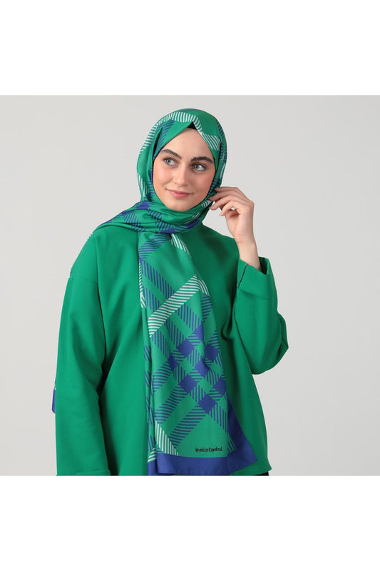 Pamuk Ipek Şal - Ekose Desen - Benetton