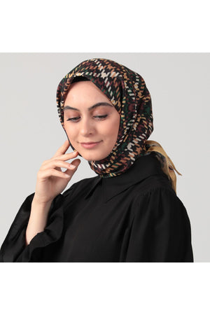 Pamuk Ipek Eşarp - Kazayağı Desen - Hardal