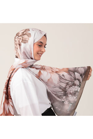 Pamuk İpek Şal - Lotus Desen - Kahverengi