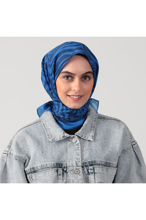 Pamuk İpek Eşarp - Helezon Desen - İndigo