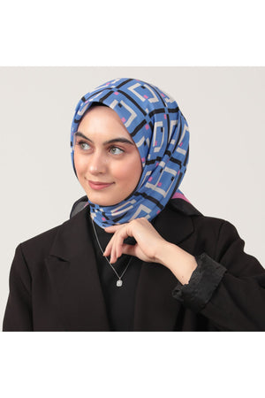 Pamuk İpek Eşarp - Baklava Desen - Morcivert