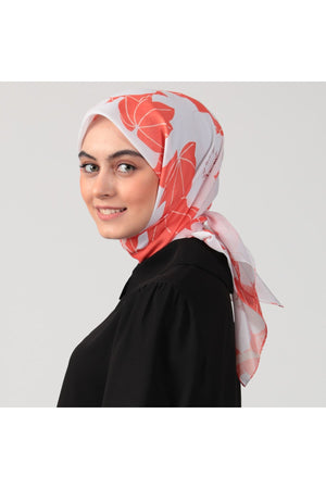 Pamuk İpek Eşarp - Manolya Desen - Turuncu