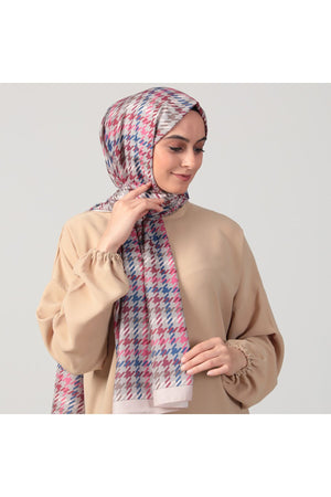 Pamuk Ipek Şal - Kazayağı Desen - Pudra