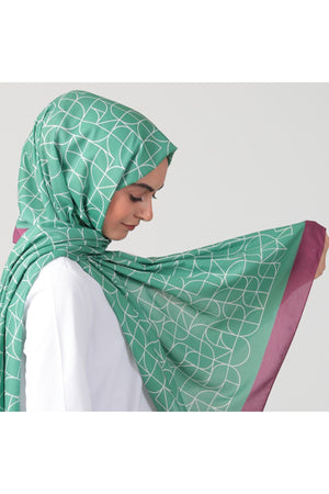 Pamuk Ipek Şal - Geometrik Desen - Fıstık