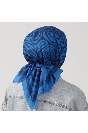 Pamuk İpek Eşarp - Helezon Desen - İndigo