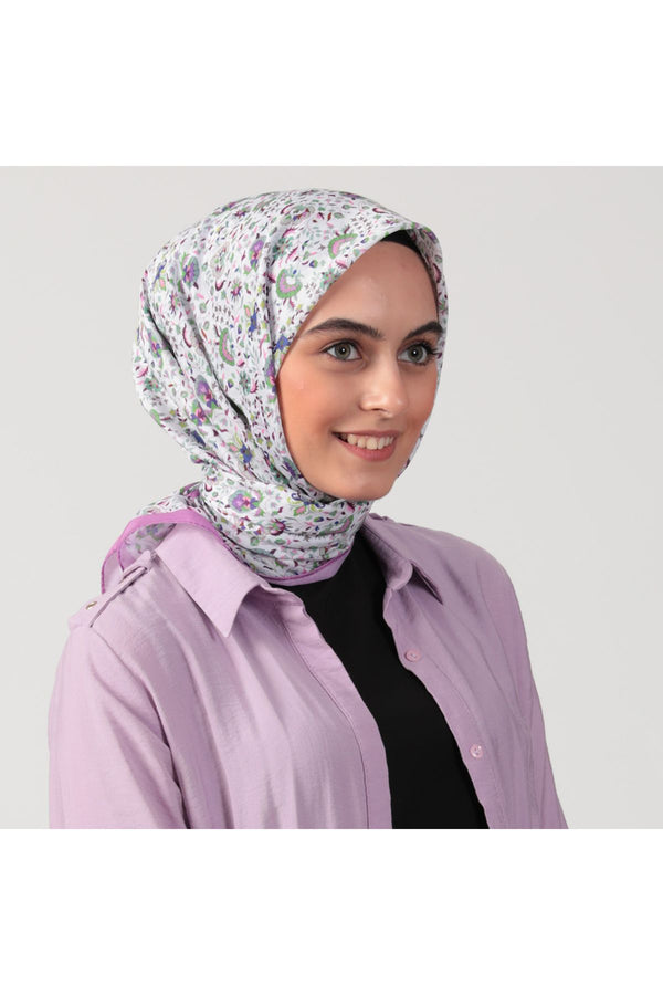 Pamuk İpek Eşarp - Çini Desen - Lila