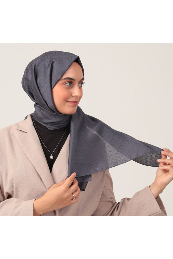 Yün İpek Şal - Zincir Desen - Kot Mavi