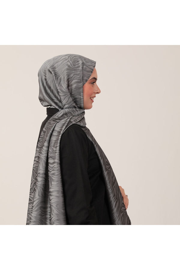 İpeksi Çift Taraflı Jakar Şal - Zebra  - Gri