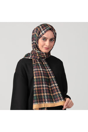 Pamuk Ipek Şal - Kazayağı Desen - Hardal