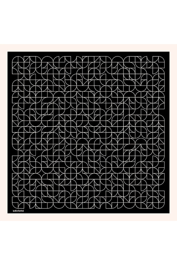 Pamuk İpek Eşarp - Geometrik Desen - Siyah