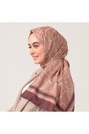 Pamuk İpek Şal - Gelincik Desen - Kahverengi