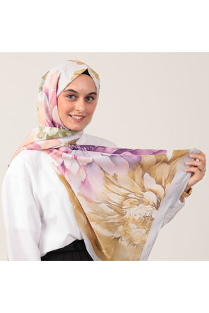 Pamuk İpek Şal - Lotus Desen - Sarı