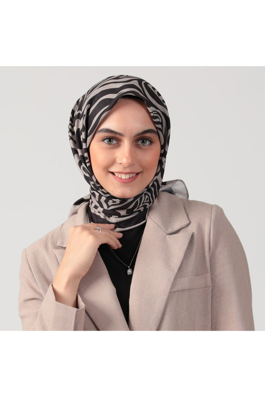 Pamuk İpek Eşarp - Helezon Desen - Vizon