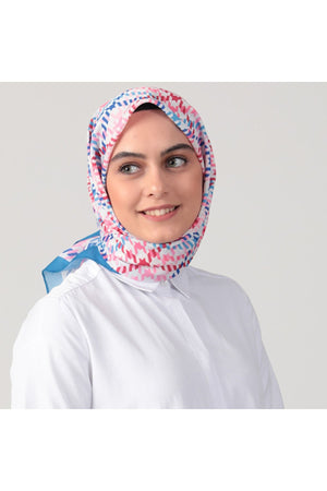 Pamuk İpek Eşarp - Kazayağı Desen - Fuşya