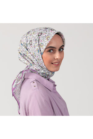 Pamuk İpek Eşarp - Çini Desen - Leylak