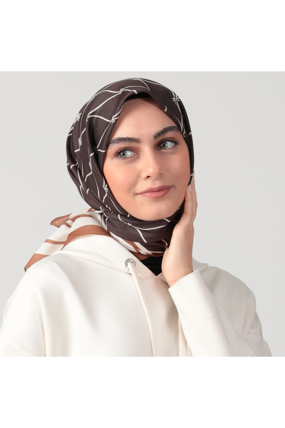 Pamuk Ipek Eşarp - Dalga Desen - Acı Kahve