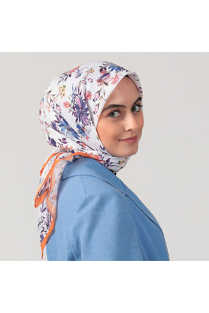 Pamuk İpek Eşarp - Hibiskus Desen - Oranj