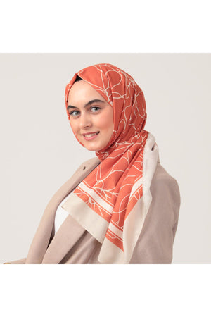 Pamuk İpek Şal - Gelincik Desen - Tarçın