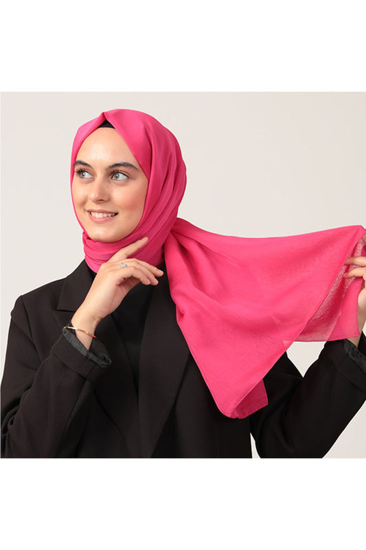 Janjanlı Şifon Şal - Fuşya