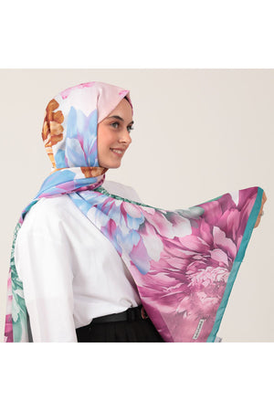 Pamuk İpek Şal - Lotus Desen - Fuşya Yeşil