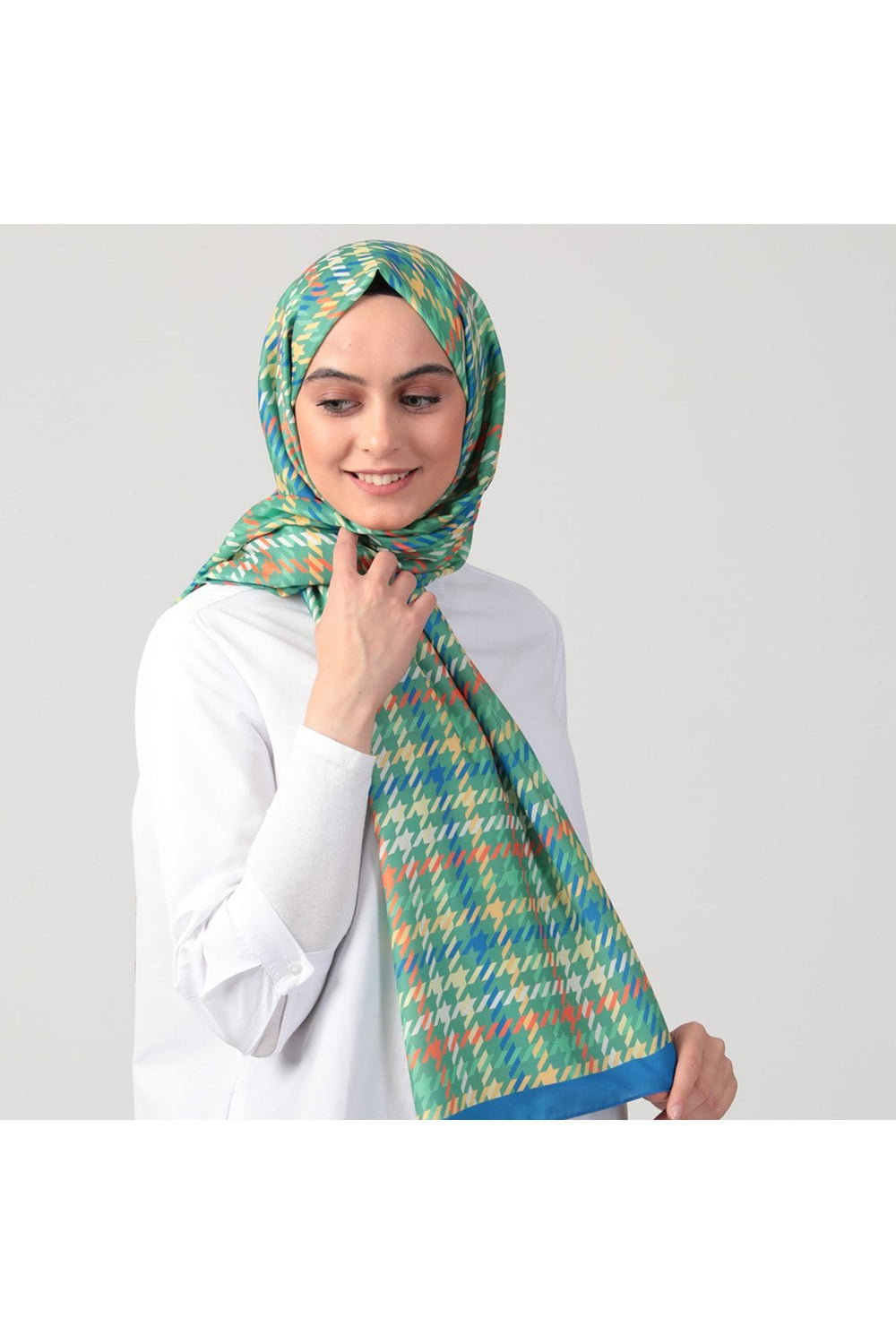 Pamuk İpek Şal - Kazayağı Desen - Fıstık