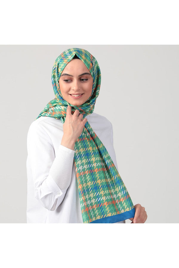 Pamuk İpek Şal - Kazayağı Desen - Fıstık