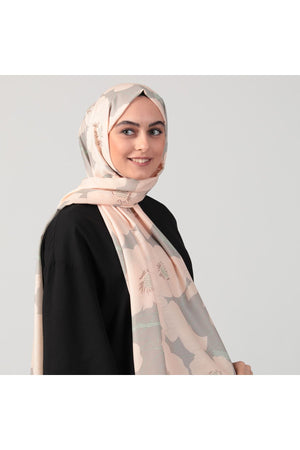 Pamuk İpek Şal - Manolya Desen - Somon