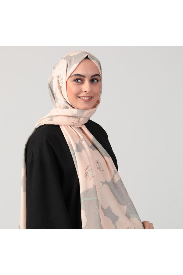 Pamuk Ipek Şal - Manolya Desen - Somon