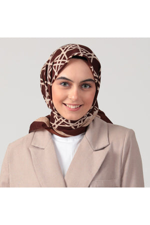 Pamuklu Bürümcük Eşarp - Asimetrik Desen - Kahverengi
