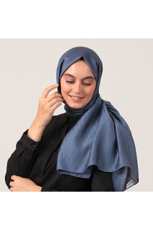 Yün İpek Şal - Dağ Desen - İndigo