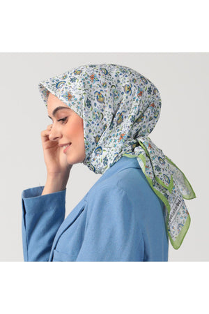 Pamuk İpek Eşarp - Çini Desen - Lime