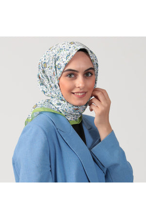 Pamuk İpek Eşarp - Çini Desen - Lime