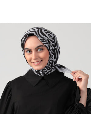 Pamuk İpek Eşarp - Helezon Desen - Gri