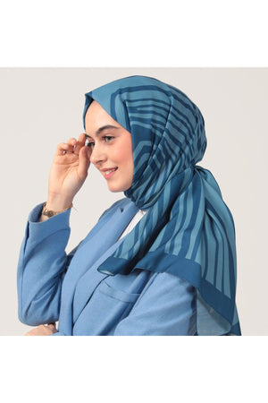 Pamuk İpek Şal - Çizgi Desen - İndigo