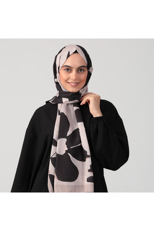 Pamuk İpek Şal - Açelya Desen - Vizon