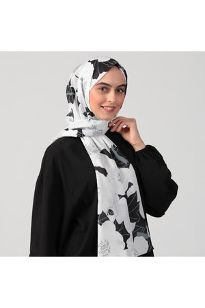 Pamuk İpek Şal - Manolya Desen - Beyaz