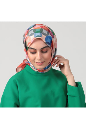 Pamuk Ipek Eşarp - Ring Desen - Kiremit