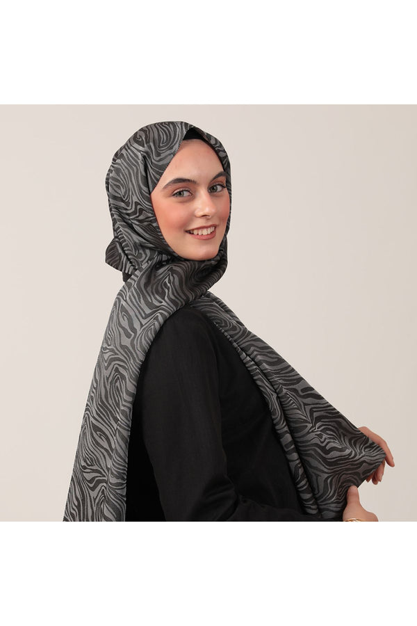 İpeksi Çift Taraflı Jakar Şal - Zebra  - Füme