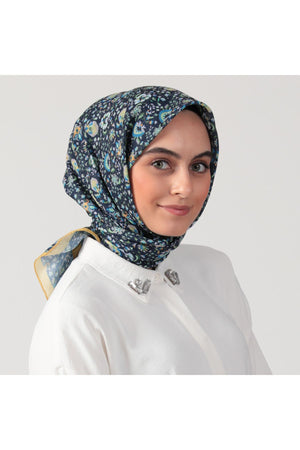 Pamuk İpek Eşarp - Çini Desen - Laci Sarı