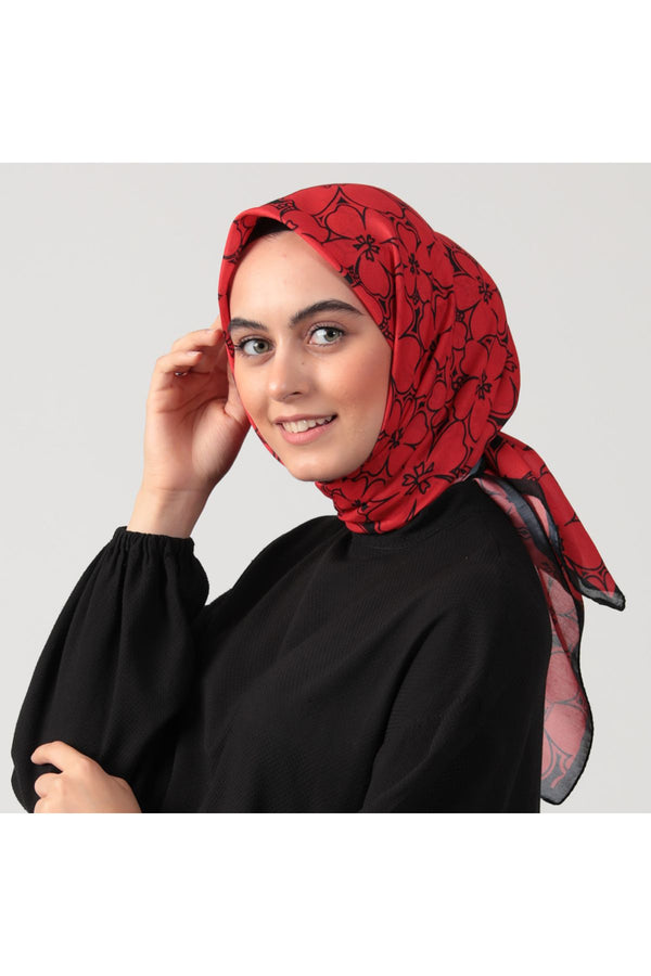 Pamuk İpek Eşarp - Yonca Desen - Bordo