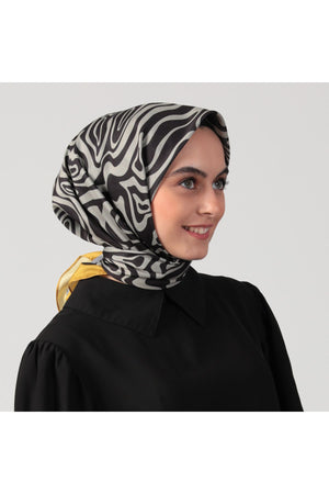 Pamuk İpek Eşarp - Helezon Desen - Hardal