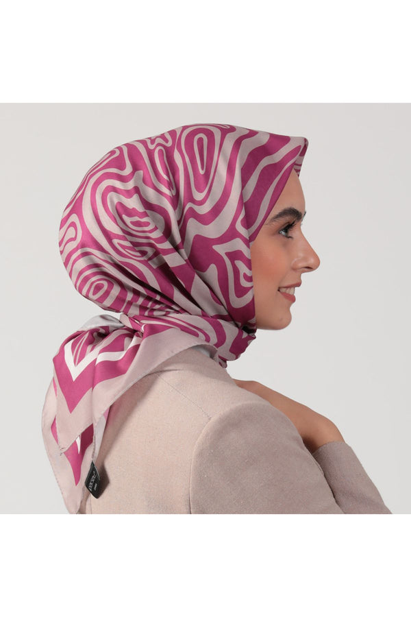 Pamuk İpek Eşarp - Helezon Desen - Mürdüm