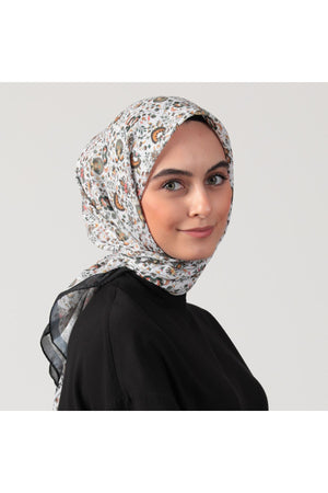 Pamuk İpek Eşarp - Çini Desen - Ekru