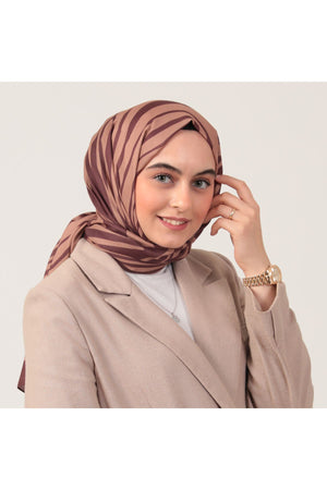 Pamuk İpek Şal - Çizgi Desen - Kahverengi